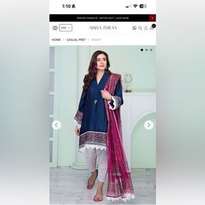 Elegant Blue and Pink Embroidered Aisha Imran Kurta Set - size M